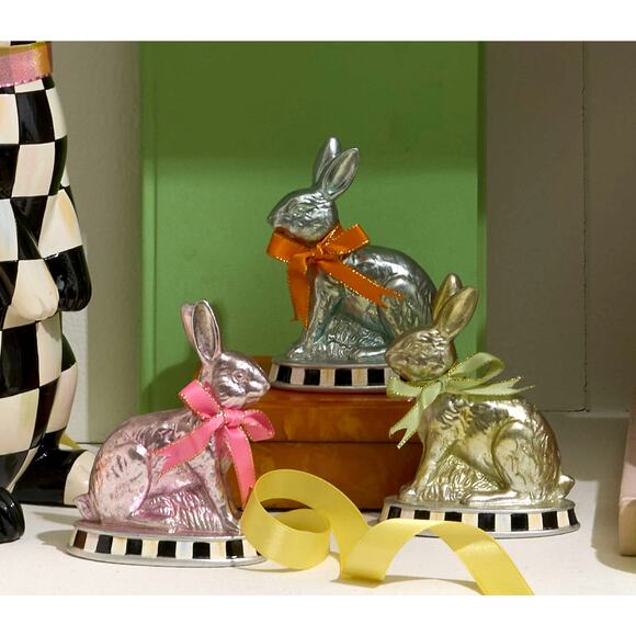 MACKENZIE-CHILDS Calico Mini Foil Bunnies Set of 3 Spring Easter Decor NEW - Picture 3 of 4